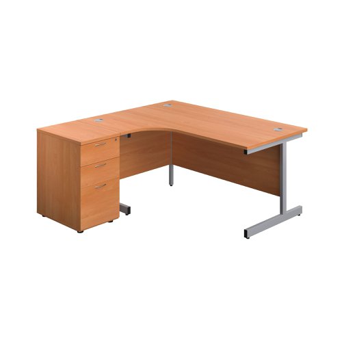 First Radial Left Hand Desk with Pedestal 1600x800-1200mm Beech/Silver KF803256