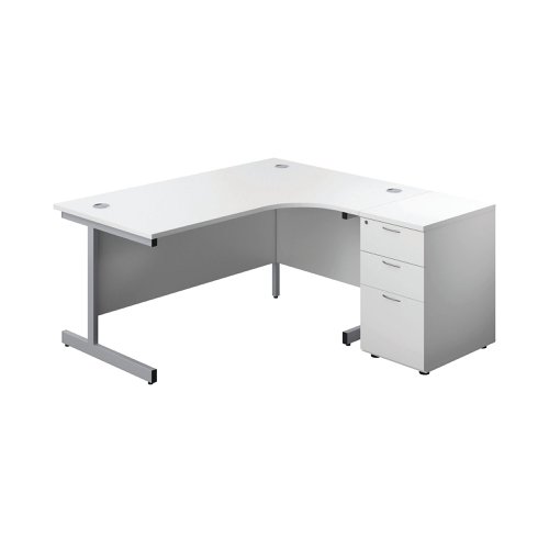 First Radial Right Hand Desk with Pedestal 1600x800-1200mm White/Silver KF803300