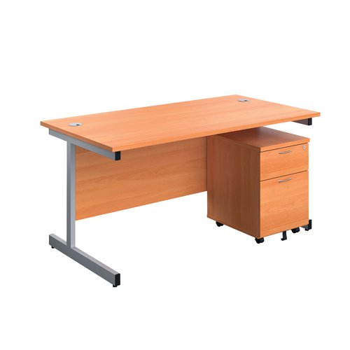 First Single Desk with 2 Drawer Pedestal 1600x800mm Beech/Silver KF803553