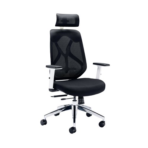 Arista Stealth High Back Chair with Headrest Adjustable Arms Black/White KF80382