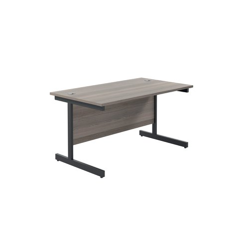 Jemini Rectangular Single Upright Cantilever Desk 1200x800x730mm Grey Oak/Black KF803959