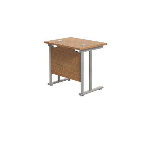 Jemini Double Upright Rectangular Desk 800x600x730mm Nova Oak/Silver KF806103