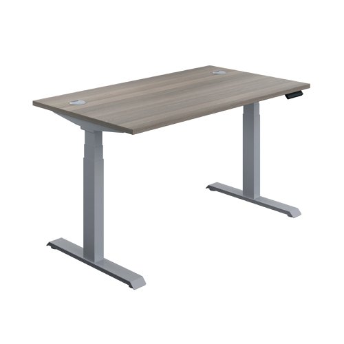 Jemini Sit/Stand Desk with Cable Ports 1200x800x630-1290mm Grey Oak/Silver KF809708