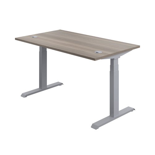 Jemini Sit/Stand Desk with Cable Ports 1200x800x630-1290mm Grey Oak/Silver KF809708 | VOW