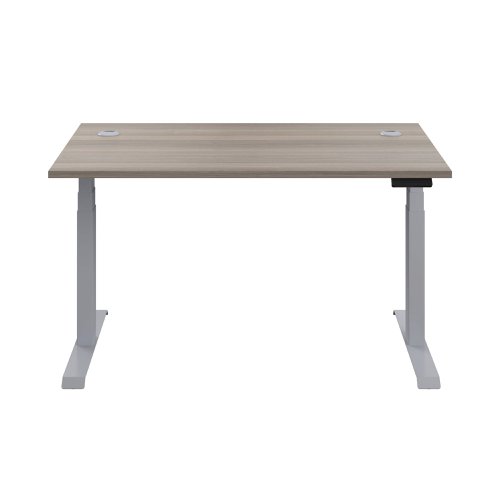 Jemini Sit/Stand Desk with Cable Ports 1200x800x630-1290mm Grey Oak/Silver KF809708