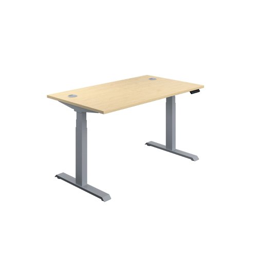 This Jemini Sit/Stand Desk features 3 stage height adjustability with a digital display and 4 pre-set buttons for an easy transition between sitting and standing. The 25mm thick desktop is mounted on sturdy cantilever legs and features dual cable management ports. This desk measures 1200x800x630-1290mm and comes with silver legs.