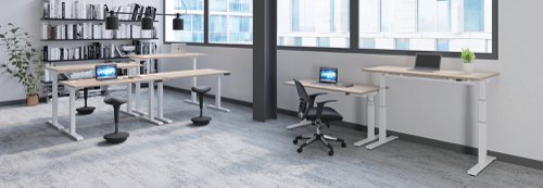 Jemini Sit/Stand Desk with Cable Ports 1200x800x630-1290mm Maple/Silver KF809715 | VOW