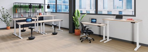 Jemini Sit/Stand Desk with Cable Ports 1200x800x630-1290mm Maple/Silver KF809715 | VOW