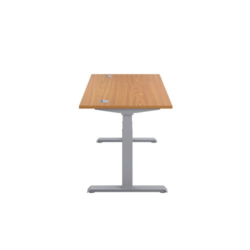 Jemini Sit/Stand Desk with Cable Ports 1200x800x630-1290mm Nova Oak/Silver KF809722 | VOW