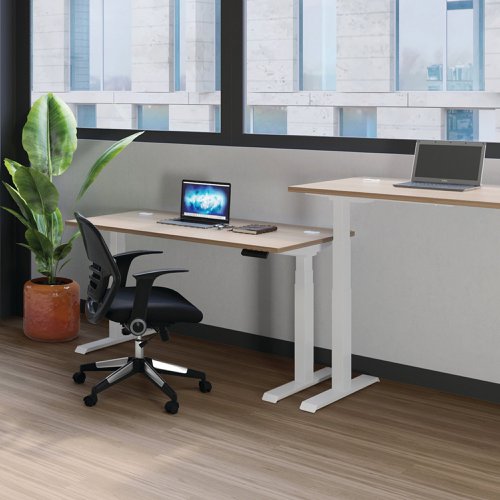 Jemini Sit/Stand Desk with Cable Ports 1200x800x630-1290mm Nova Oak/Silver KF809722 | VOW