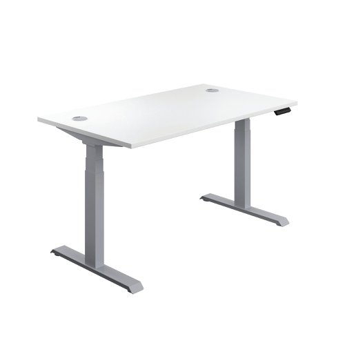 This Jemini Sit/Stand Desk features 3 stage height adjustability with a digital display and 4 pre-set buttons for an easy transition between sitting and standing. The 25mm thick desktop is mounted on sturdy cantilever legs and features dual cable management ports. This desk measures 1200x800x630-1290mm and comes with silver legs.