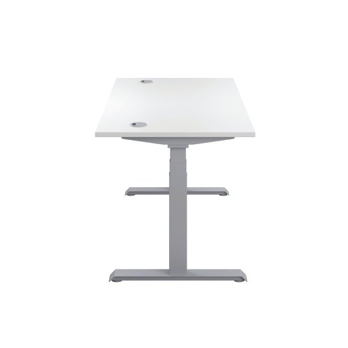 This Jemini Sit/Stand Desk features 3 stage height adjustability with a digital display and 4 pre-set buttons for an easy transition between sitting and standing. The 25mm thick desktop is mounted on sturdy cantilever legs and features dual cable management ports. This desk measures 1200x800x630-1290mm and comes with silver legs.