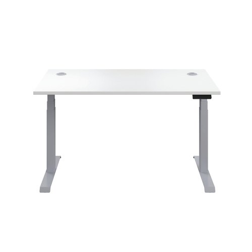 This Jemini Sit/Stand Desk features 3 stage height adjustability with a digital display and 4 pre-set buttons for an easy transition between sitting and standing. The 25mm thick desktop is mounted on sturdy cantilever legs and features dual cable management ports. This desk measures 1200x800x630-1290mm and comes with silver legs.