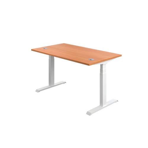 This Jemini Sit/Stand Desk features 3 stage height adjustability with a digital display and 4 pre-set buttons for an easy transition between sitting and standing. The 25mm thick desktop is mounted on sturdy cantilever legs and features dual cable management ports. This desk measures 1200x800x630-1290mm and comes with white legs.