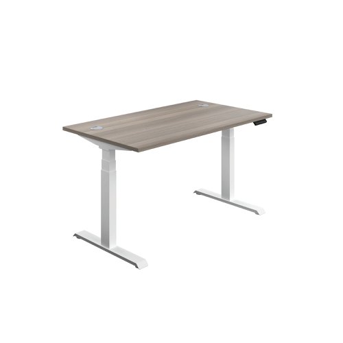 PRO/TWIN MOTOR Sit/Stand Desk with Cable Ports 1200x800x630-1290mm Grey Oak/White