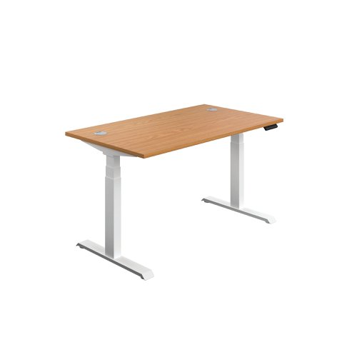 Jemini Sit/Stand Desk with Cable Ports 1200x800x630-1290mm Nova Oak/White KF809784