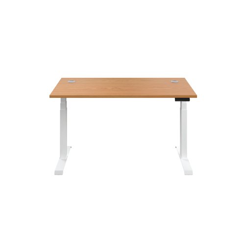 Jemini Sit/Stand Desk with Cable Ports 1200x800x630-1290mm Nova Oak/White KF809784 | VOW