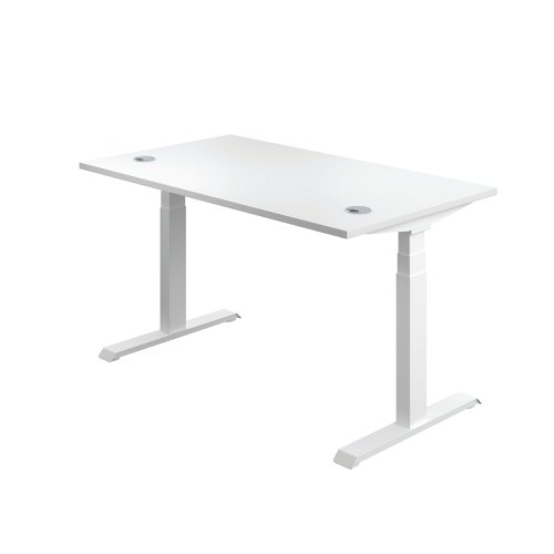 Jemini Sit/Stand Desk with Cable Ports 1200x800x630-1290mm White/White KF809791 | VOW