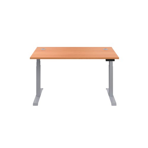 Jemini Sit/Stand Desk with Cable Ports 1400x800x630-1290mm Beech/Silver KF809807 | VOW