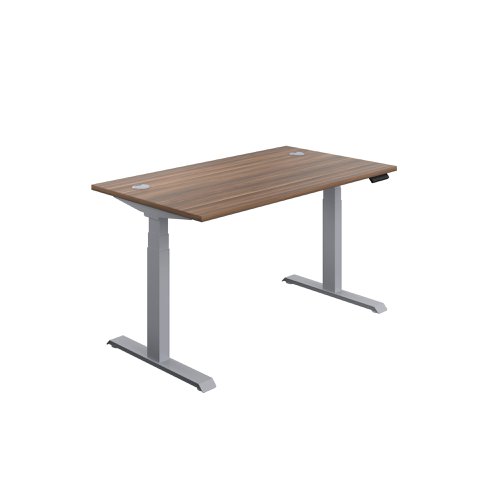 Jemini Sit/Stand Desk with Cable Ports 1400x800x630-1290mm Dark Walnut/Silver KF809814