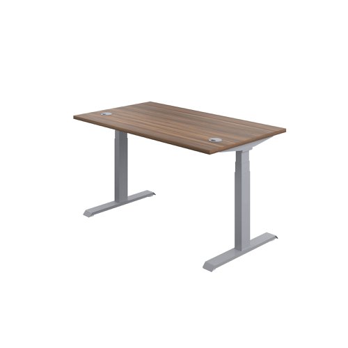 Jemini Sit/Stand Desk with Cable Ports 1400x800x630-1290mm Dark Walnut/Silver KF809814 | VOW