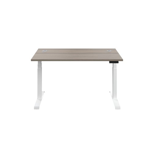 Jemini Sit/Stand Desk with Cable Ports 1400x800x630-1290mm Grey Oak/White KF809883