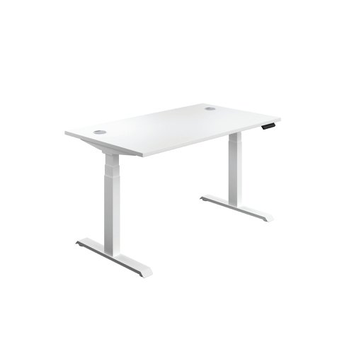 Jemini Sit/Stand Desk with Cable Ports 1400x800x630-1290mm White/White KF809913