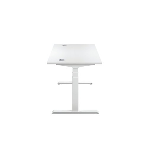 This Jemini Sit/Stand Desk features 3 stage height adjustability with a digital display and 4 pre-set buttons for an easy transition between sitting and standing. The 25mm thick desktop is mounted on sturdy cantilever legs and features dual cable management ports. This desk measures 1400x800x630-1290mm and comes with white legs.