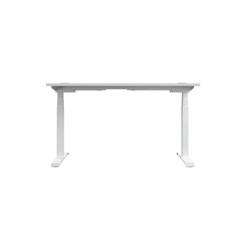 This Jemini Sit/Stand Desk features 3 stage height adjustability with a digital display and 4 pre-set buttons for an easy transition between sitting and standing. The 25mm thick desktop is mounted on sturdy cantilever legs and features dual cable management ports. This desk measures 1400x800x630-1290mm and comes with white legs.