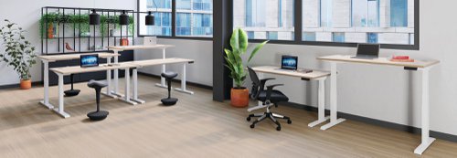 This Jemini Sit/Stand Desk features 3 stage height adjustability with a digital display and 4 pre-set buttons for an easy transition between sitting and standing. The 25mm thick desktop is mounted on sturdy cantilever legs and features dual cable management ports. This desk measures 1400x800x630-1290mm and comes with white legs.