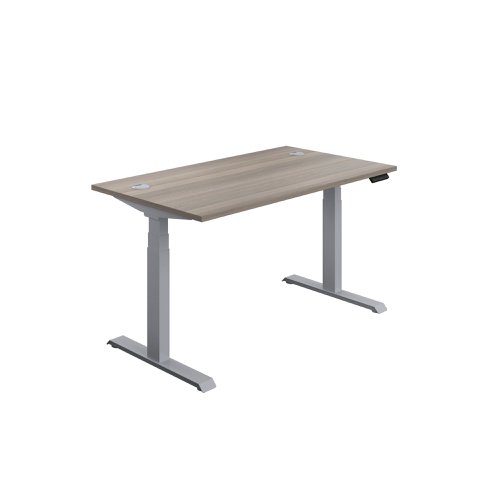 PRO/TWIN MOTOR Sit/Stand Desk with Cable Ports 1600x800x630-1290mm Grey Oak/Silver