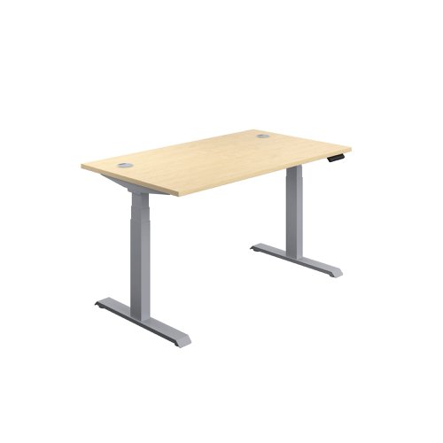 This Jemini Sit/Stand Desk features 3 stage height adjustability with a digital display and 4 pre-set buttons for an easy transition between sitting and standing. The 25mm thick desktop is mounted on sturdy cantilever legs and features dual cable management ports. This desk measures 1600x800x630-1290mm and comes with silver legs.