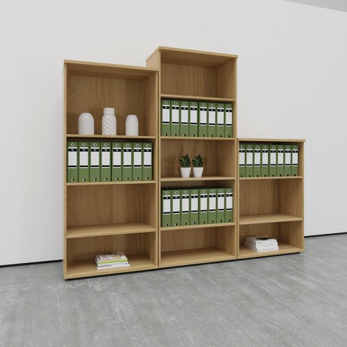 This Jemini Bookcase provides a convenient storage solution for organised office filing. Complete with four shelves, this bookcase is suitable for filing and storing lever arch and box files. The bookcase measures W800 x D450 x H1800mm and comes in a beech finish to complement the Jemini furniture range.