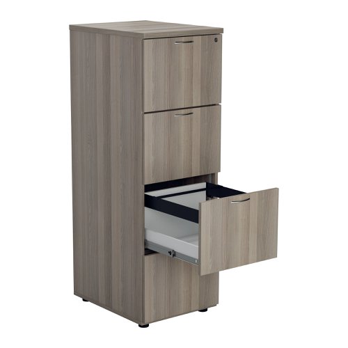 Designed for foolscap suspension files, this Jemini 4 drawer filing cabinet provides a sturdy and robust filing solution. The robust frame has anti-tilt technology for secure filing. The 4 drawers are lockable for storing confidential files and have a capacity of 25kg each. This filing cabinet measures 464x600x1365mm and complements office furniture from both the Jemini and Arista ranges.