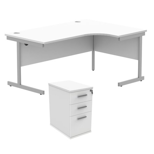 Astin Radial Right Hand SU Desk +Desk High Pedestal 1600x1200 Arctic White/Silver KF820097