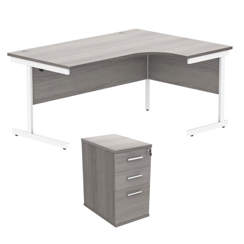 Astin Radial Right Hand SU Desk +Desk High Pedestal 1600x1200 Alaskan Grey Oak/Arctic White KF820157