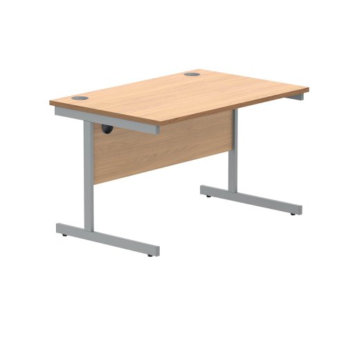 Polaris Rectangular Single Upright Cantilever Desk 1200x800x730mm Norwegian Beech/Silver KF821570