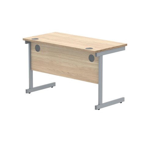 Polaris Rectangular Single Upright Cantilever Desk 1200x600x730mm Canadian Oak/Silver KF821660