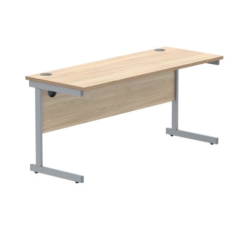 Polaris Rectangular Single Upright Cantilever Desk 1600x600x730mm Canadian Oak/Silver KF821680