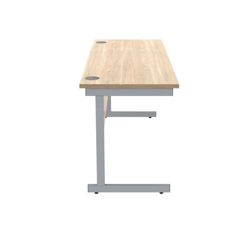 Polaris Rectangular Single Upright Cantilever Desk 1600x600x730mm Canadian Oak/Silver KF821680