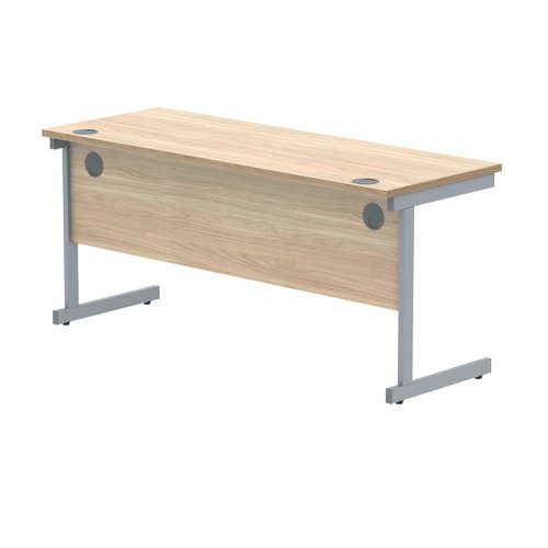 Polaris Rectangular Single Upright Cantilever Desk 1600x600x730mm Canadian Oak/Silver KF821680