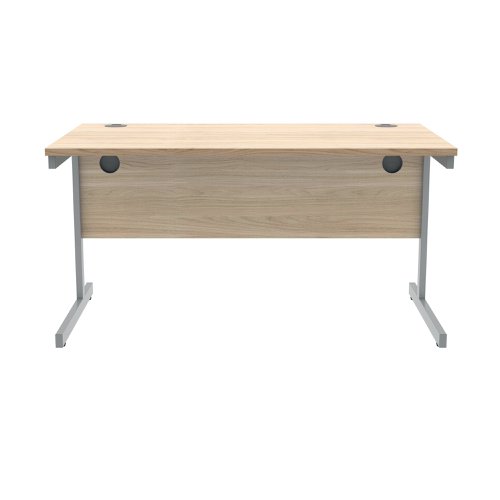 Polaris Rectangular Single Upright Cantilever Desk 1400x800x730mm Canadian Oak/Silver KF821700