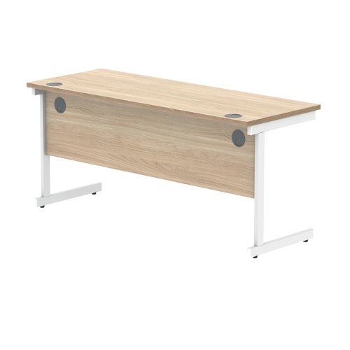 Polaris Rectangular Single Upright Cantilever Desk 1600x600x730mm Canadian Oak/White KF821740