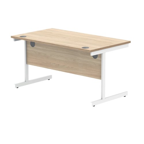 Polaris Rectangular Single Upright Cantilever Desk 1400x800x730mm Canadian Oak/White KF821760