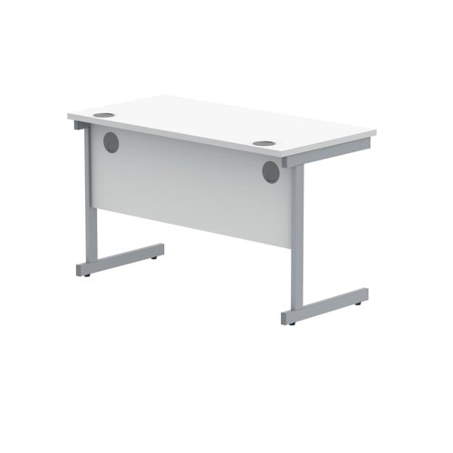 Polaris Rectangular Single Upright Cantilever Desk 1200x600x730mm Arctic White/Silver KF821780