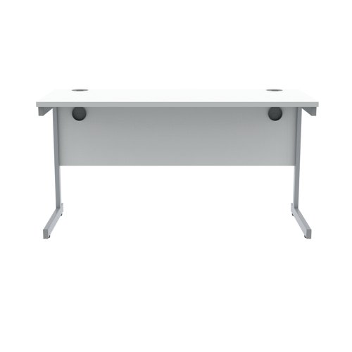 Polaris Rectangular Single Upright Cantilever Desk 1400x600x730mm Arctic White/Silver KF821790