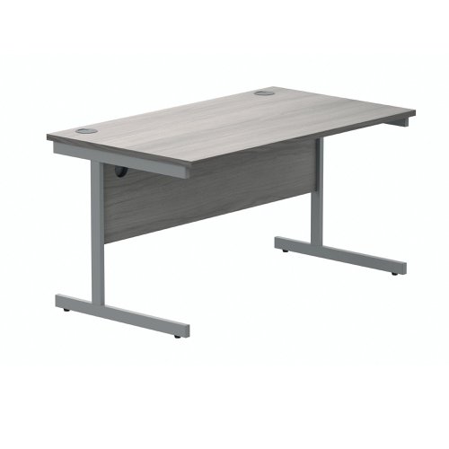 Polaris Rectangular Single Upright Cantilever Desk 1400x800x730mm Alaskan Grey Oak/Silver KF821940