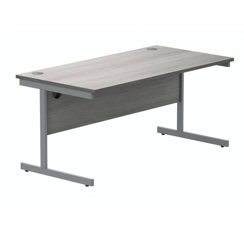 Polaris Rectangular Single Upright Cantilever Desk 1600x800x730mm Alaskan Grey Oak/Silver KF821950