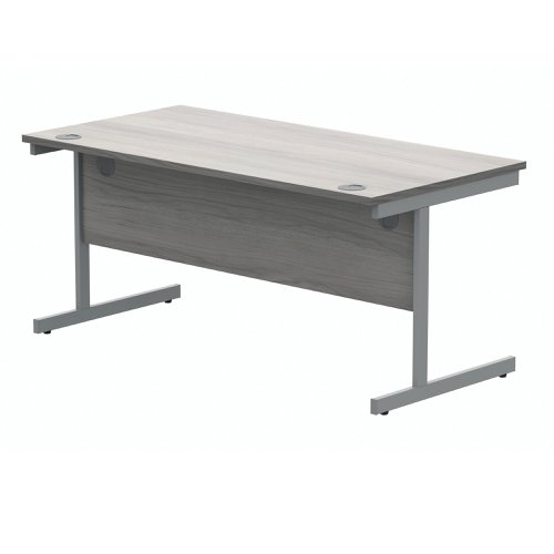 Polaris Rectangular Single Upright Cantilever Desk 1600x800x730mm Alaskan Grey Oak/Silver KF821950