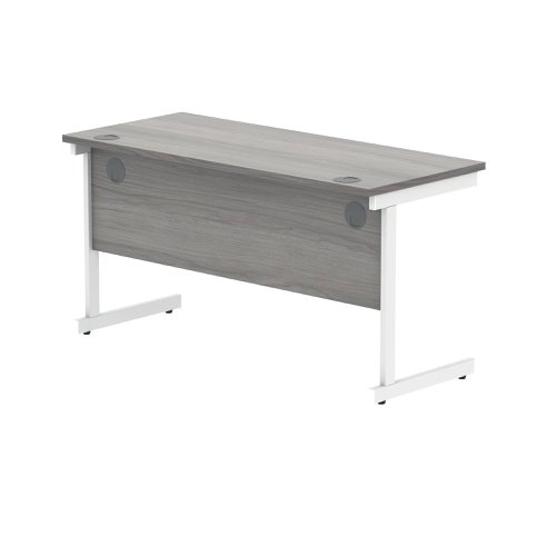 Polaris Rectangular Single Upright Cantilever Desk 1400x600x730mm Alaskan Grey Oak/White KF821970